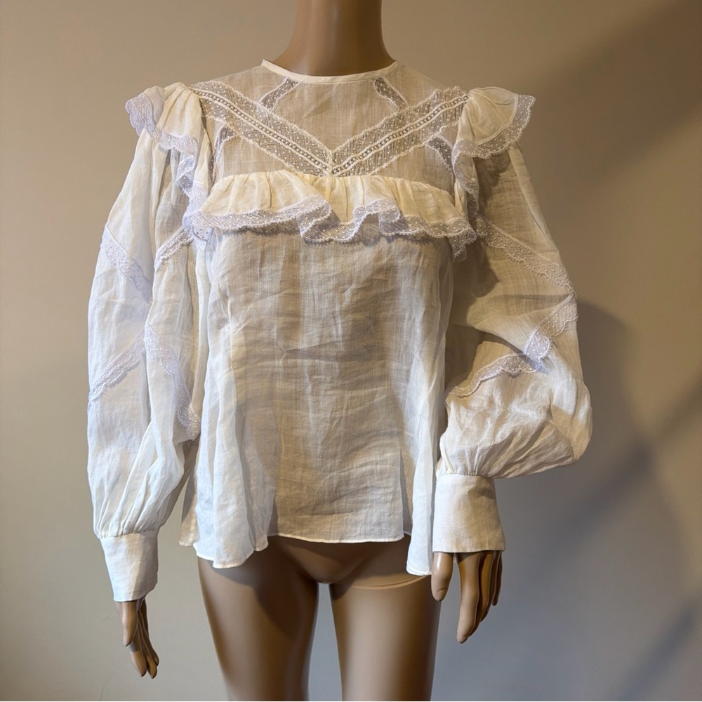 Sandro White Lace Ruffle Blouse Size 3 (M)